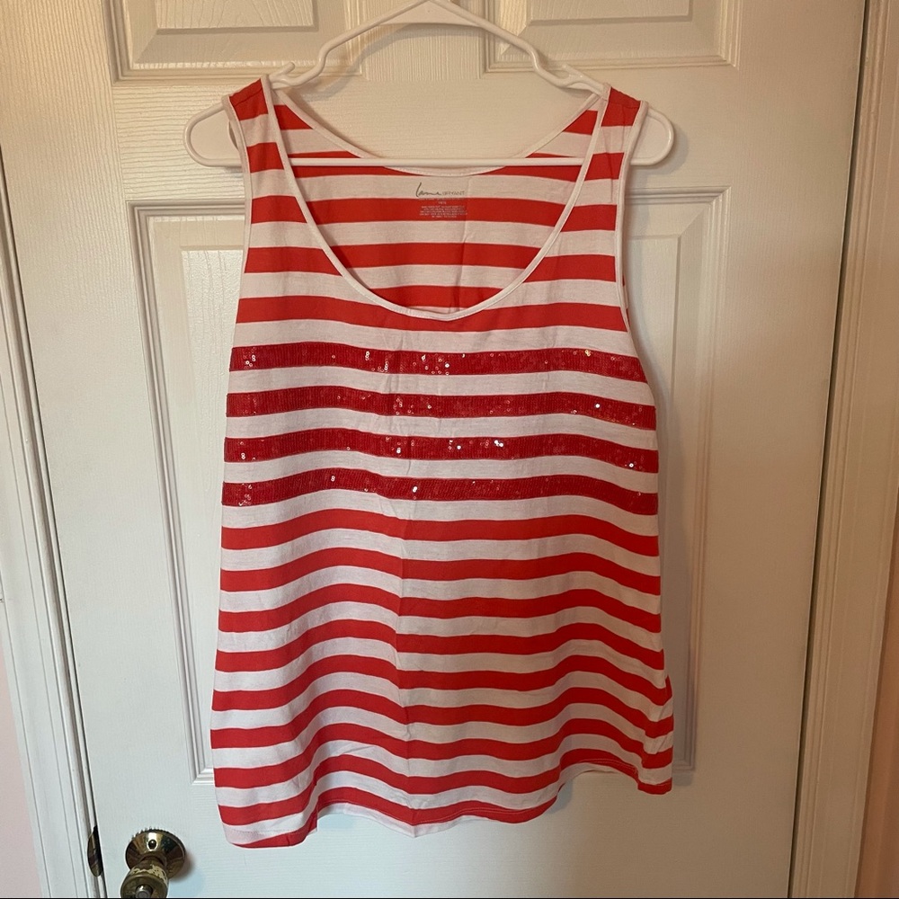 Orange and White Sequined Striped Tank